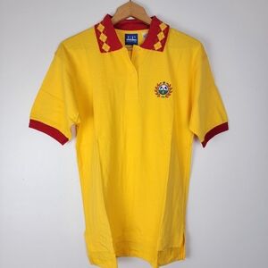 Evan Picone Pro Vintage Bright Yellow Red Golf Short Sleeve Polo Shirt Argyle S